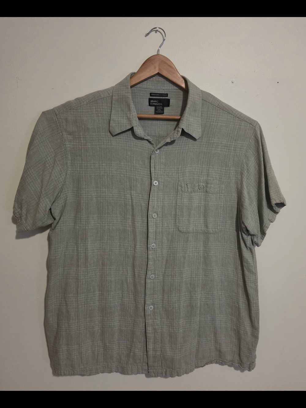 Marc Edwards Men's XXL Gray‎ Plaid Linen/ Rayon Button-Up Shirt Short Sleeve